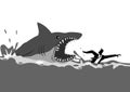 Businessman swimming panicly avoiding shark attacks Royalty Free Stock Photo