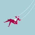 Businessman swinging. The background is blue.