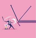 Businessman Swinging Baseball Bat hit the arrow. Business concept vector