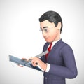 Businessman with tablet computer or touchpad for portable data work - 3d illustration