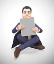 Businessman with tablet computer or touchpad for portable data work - 3d illustration