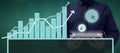 Businessman With A Tablet Showing Click Cursor S And Presenting Crucial Graphs With A Futuristic Design. Man In A