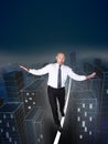 Businessman Take Challenge to Walk on Rope. Risk in Business Con Royalty Free Stock Photo