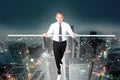 Businessman Take Challenge to Walk on Rope. Risk in Business Con Royalty Free Stock Photo