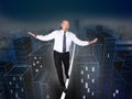 Businessman Take Challenge to Walk on Rope. Risk in Business Con Royalty Free Stock Photo