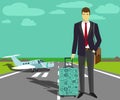 Businessman at take-off runway