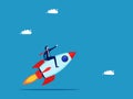 Businessman takes off with a rocket. start a business concept