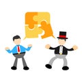 businessman discussion talk about idea puzzle jigsaw cartoon doodle flat design style