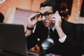 Businessman Talking on Phone on New Year Eve. Royalty Free Stock Photo