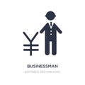 businessman talking about yen icon on white background. Simple element illustration from People concept Royalty Free Stock Photo