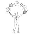 Businessman with target trophy bulb diagram success