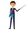 Businessman or teacher with a pointer flat cartoon illustration.