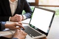 Businessman team working at office desk and using a digital comp Royalty Free Stock Photo