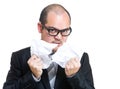 Businessman tear off paper