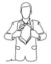 A Businessman tearing the shirt. Business concept illustration. Continuous line drawing. Isolated on the white background. Vector