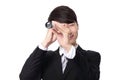 Businessman with telescope looking forward Royalty Free Stock Photo