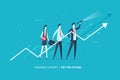 Businessman with telescope looking to the future. growth charts, group. Vector illustration. Success, rates