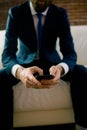 Businessman texting on the couch Royalty Free Stock Photo