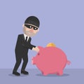 Businessman Thief Steal Piggy Bank Color Illustration