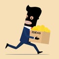 Businessman thief stealing box of ideas. Vector illustration