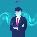 Businessman thinking and contemplating in futuristic idea. Business Vector Illustration