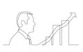 Businessman thinking about effective business market grouth - continuous line drawing