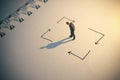 Businessman thinking with many arrow path