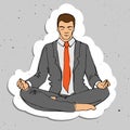 Businessman thinking during meditation, cartoon vector illustration, business man meditating Royalty Free Stock Photo
