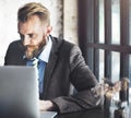 Businessman Thinking Planning Strategy Working Laptop Concept Royalty Free Stock Photo