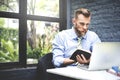 Businessman Thinking Planning Strategy Working Laptop Concept Royalty Free Stock Photo