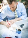 Businessman Thinking Planning Strategy Working Laptop Concept Royalty Free Stock Photo