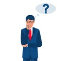 Businessman thinks. The man thought. Question to decide. Vector. Royalty Free Stock Photo