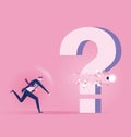 Businessman Throw light bulb to smash question mark sign. Concept achievement vector illustration Royalty Free Stock Photo