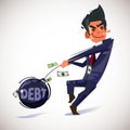 Businessman throwing hammer of debt. money as hammer throw. debt