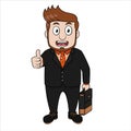 Businessman Thumb Up With Briefcase Color Illustration