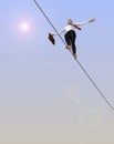 Businessman tightrope walker