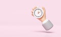 Businessman timing success with white stopwatch in hand isolated on pink background. 3d render illustration, clipping path Royalty Free Stock Photo