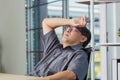 Businessman tired overworked he relaxing with closed eyes Royalty Free Stock Photo