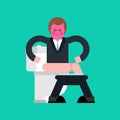 Businessman on toilet. Guy is in WC. Vector illustration