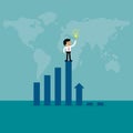 Businessman on top height graph with creative idea