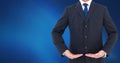 Businessman Torso showing something against neutral dark blue background Royalty Free Stock Photo