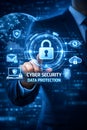 Businessman Touching Cyber Security Lock Interface Representing Data Protection Royalty Free Stock Photo
