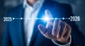 Businessman Touching Digital Progress Bar 2025 to 2026 Transition Royalty Free Stock Photo