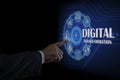 Businessman touching Digital Transformation conceptual for next generation technology era. Process automation. Concept of Royalty Free Stock Photo