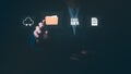 Businessman touching folder icon with cloud storage and document symbols, Concept of digital data management, cloud computing Royalty Free Stock Photo