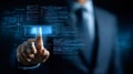Businessman touching futuristic digital interface with data analytics Royalty Free Stock Photo