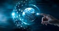 Businessman touching global network and data customer