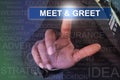 Businessman touching MEET & GREET button on virtual screen Royalty Free Stock Photo