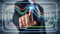 Businessman Touching Neon Interface Graph. Royalty Free Stock Photo