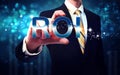 Businessman touching ROI (return on investment) Royalty Free Stock Photo